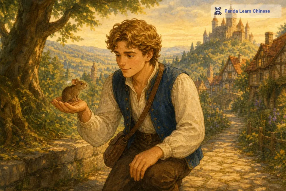我可以帮助你。小儿子告诉小老鼠他要找一件最特别的东西带给国王。小老鼠说：“我就是最特别的，你可以把我带回去。小儿子觉得很奇怪，但还是听从了小老鼠的话，带着小老鼠出发了。