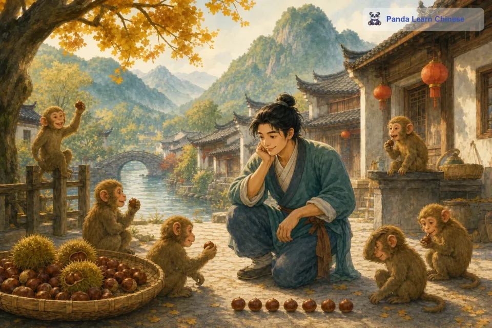 其实，不管是“朝三暮四”还是“朝四暮三”，总数都是七颗栗子，但是猴子们却被这个小小的变化所迷惑，显得十分愚蠢。这个故事告诉我们，要认清事物的本质，不要被表面的数字或者现象所迷惑，不然就会像这些猴子一样，被人轻易地愚弄。