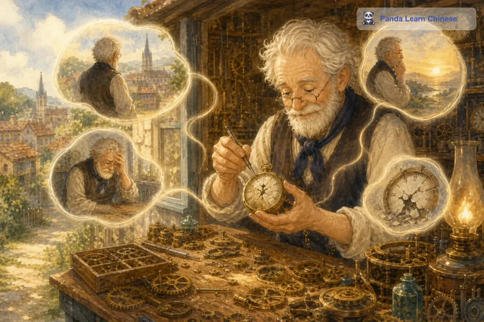 皮埃尔的工作就是修复那些破损的时光。你可能会好奇，时光怎么会破损呢？其实啊，当人们总是在回忆过去，后悔没有珍惜曾经的美好瞬间，或者总是担忧未来，而忽略了当下的幸福时刻，时光就好像出现了裂缝。