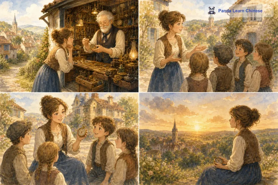 从那以后，露西经常会去皮埃尔的房子里，听他讲述更多关于时光的故事。她也把这个神奇的经历告诉了小镇上的其他孩子们，让大家都知道，要珍惜当下的美好时光。