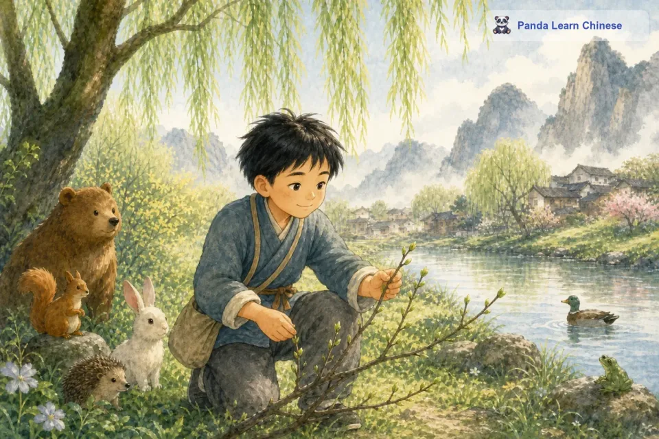 小明想，这是不是春天要来了的信号呢？他轻轻地摸了摸那些芽苞，仿佛能感受到里面正在孕育着的生机。