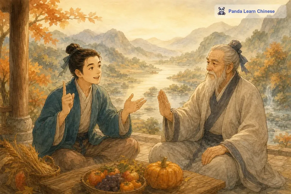 其中一个年轻人说：“这肯定是风，风没有脚却能到处跑，没有翅膀却能在空中飞舞。智慧老人摇了摇头说：“风虽然能跑能飞，但是它不能填满宽阔的空间。