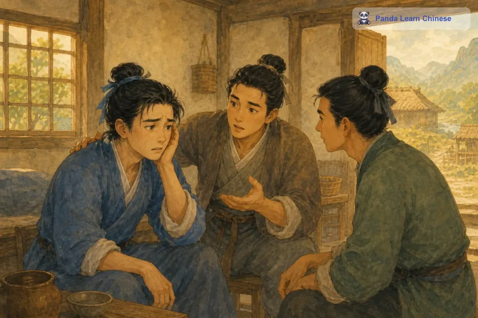 他吃不好饭，睡不好觉，因为这个毫无根据的担忧，身体也变得越来越差。他的朋友看到他这个样子，都很担心他，纷纷来劝他。