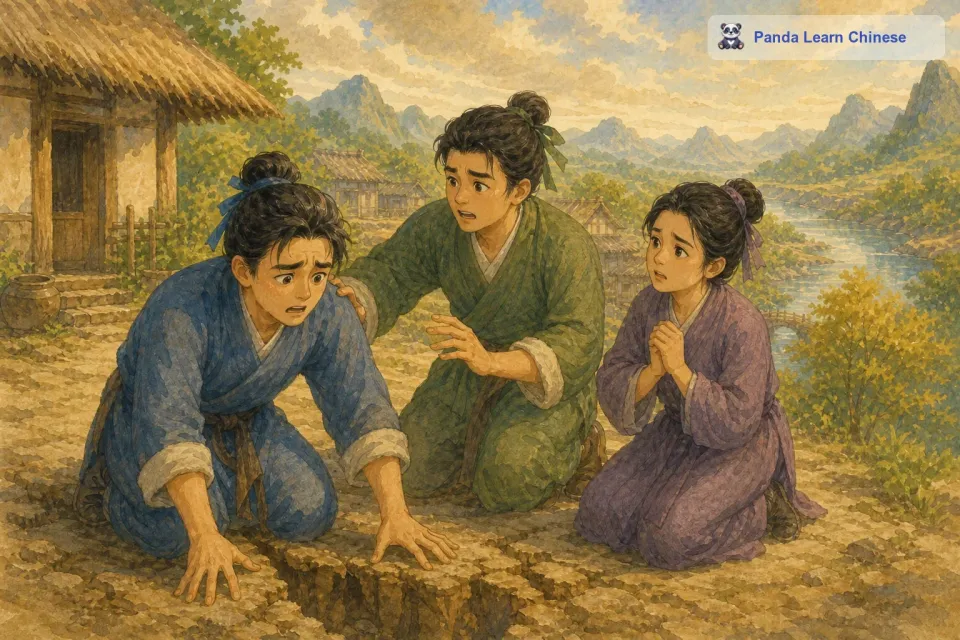 过了一会儿，他又开始担心地会陷下去。他想，如果地陷下去了，那可怎么办呢？他又陷入了深深的忧虑之中。朋友们见他还是这样担忧，又继续开导他。