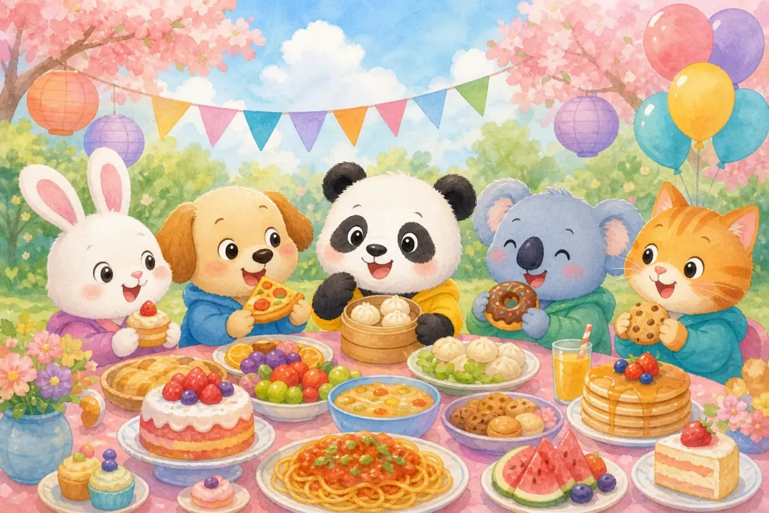 Idiom: 成语：大饱口福 · A Feast of Tasty Foods