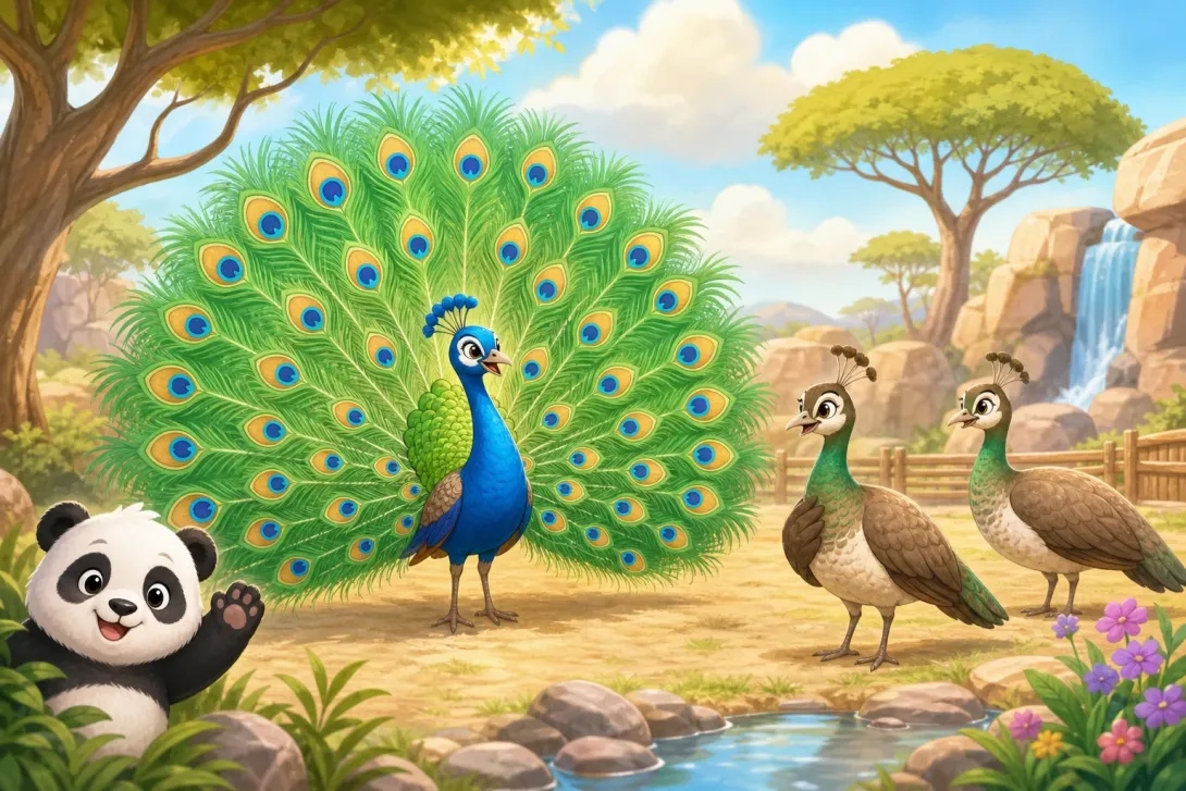 Fun Fact: 孔雀开屏 · A Peacock Displays Its Feathers