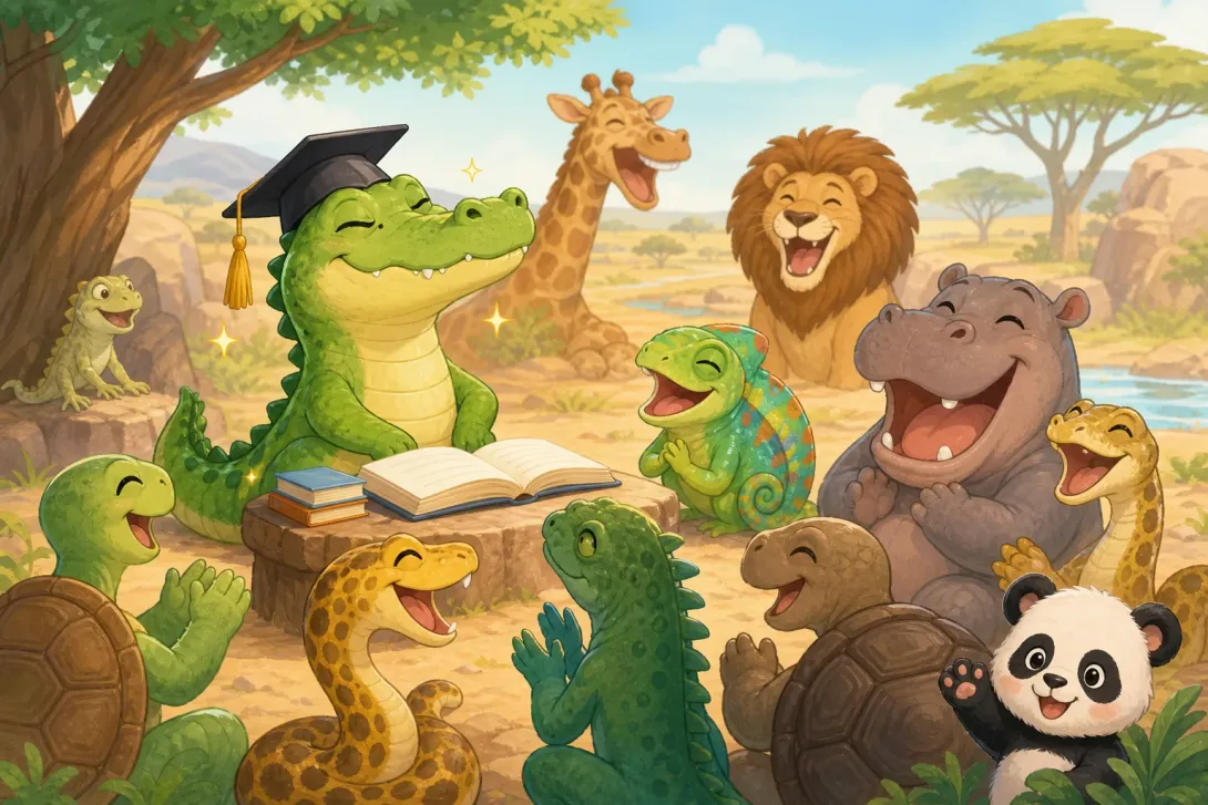 Joke: 鳄鱼上学记 · Crocodile Goes to School